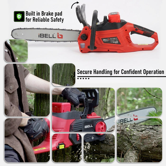 iBELL IBL BS40-17 Cordless Chainsaw 40V DC | 1650W Electric Power Saw for Wood Cutting & Tree Trimming | 16-Inch (405mm) Guide Bar Battery Chainsaw | 7500RPM High-Speed Motor | 15m/s Chain Speed Branch Cutting Tool