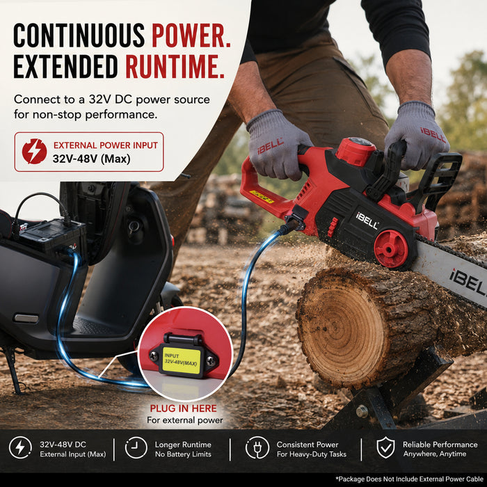 iBELL IBL BS40-17 Cordless Chainsaw 40V DC | 1650W Electric Power Saw for Wood Cutting & Tree Trimming | 16-Inch (405mm) Guide Bar Battery Chainsaw | 7500RPM High-Speed Motor | 15m/s Chain Speed Branch Cutting Tool