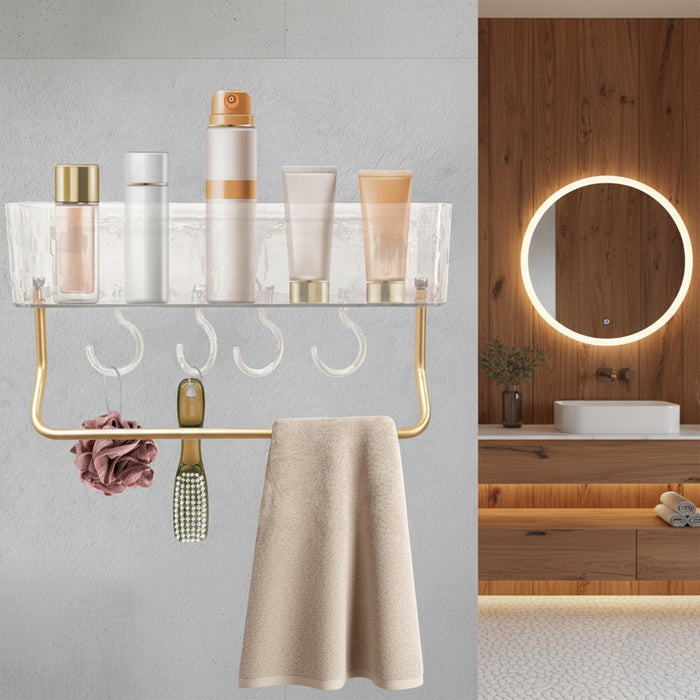 IBL AS-TH iBELL Waterproof No-Punch Shower Shelf Organizer with Hooks & Towel Rack | Bathroom Storage Rack for Shampoo & Shower Gel | Easy Installation Shower Caddy