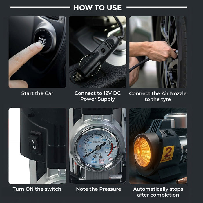 IBELL Tyre Inflator/ Air Compressor CA12-95, 180W, Copper Armature, Metal Cylinder, 40L/min, 12V DC, 150 PSI (Analogue ), 24 months Warranty
