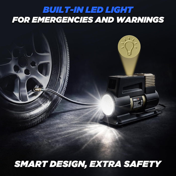 iBELL CA12-97 Air Compressor Tyre Inflator, Portable Air Pump for Car Tyres 12V DC Auto Tire Pump with Digital Pressure Gauge, 150PSI with Emergency LED Light for Car, Bicycle and Other Inflatables