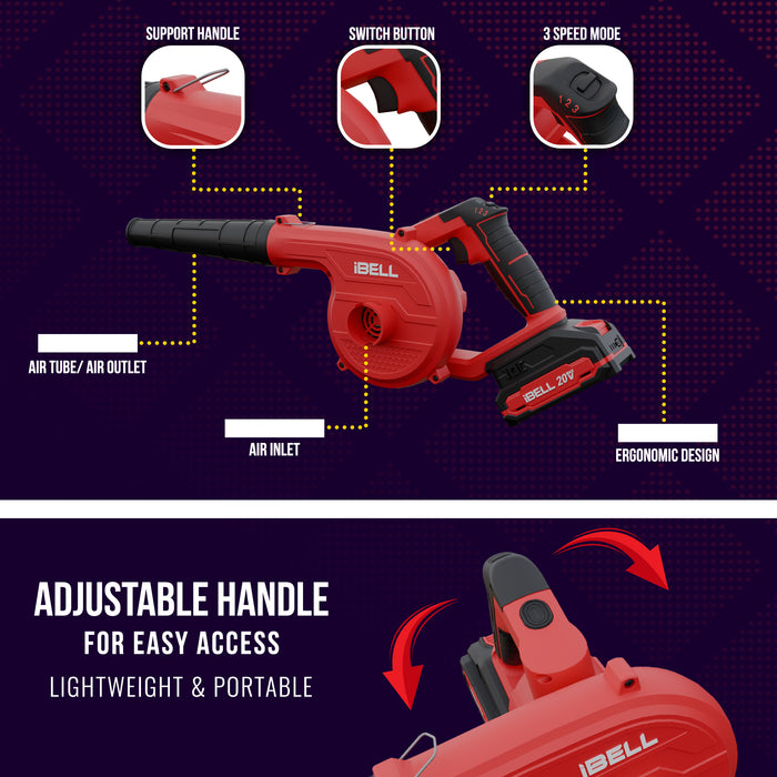IBELL One Power Series 2-in-1 Cordless Blower CB20-68 20V 2.6M3/MIn with 2Ah Battery & Charger with 6 months warranty