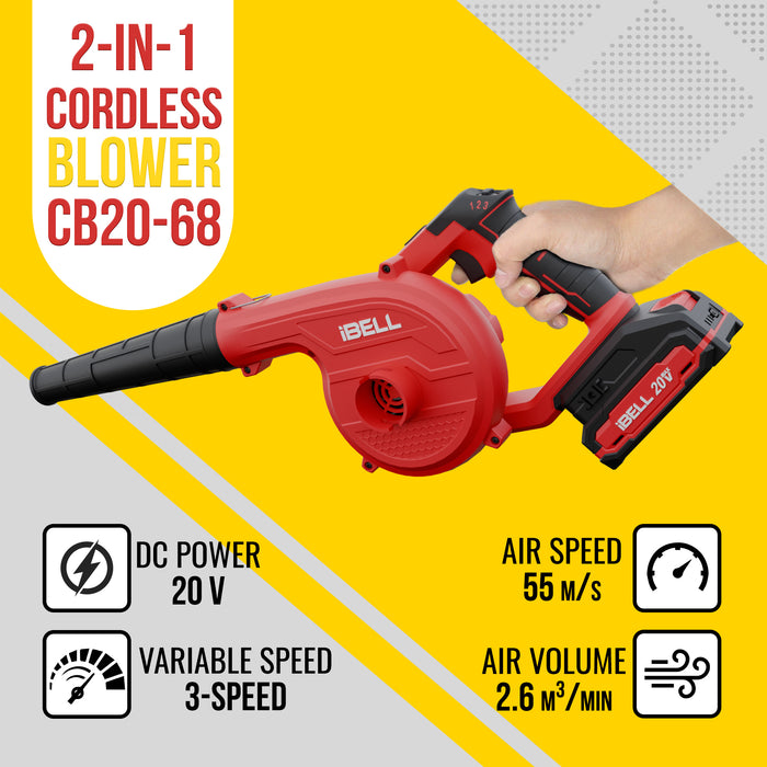 IBELL One Power Series 2-in-1 Cordless Blower CB20-68 20V 2.6M3/MIn with 2Ah Battery & Charger with 6 months warranty