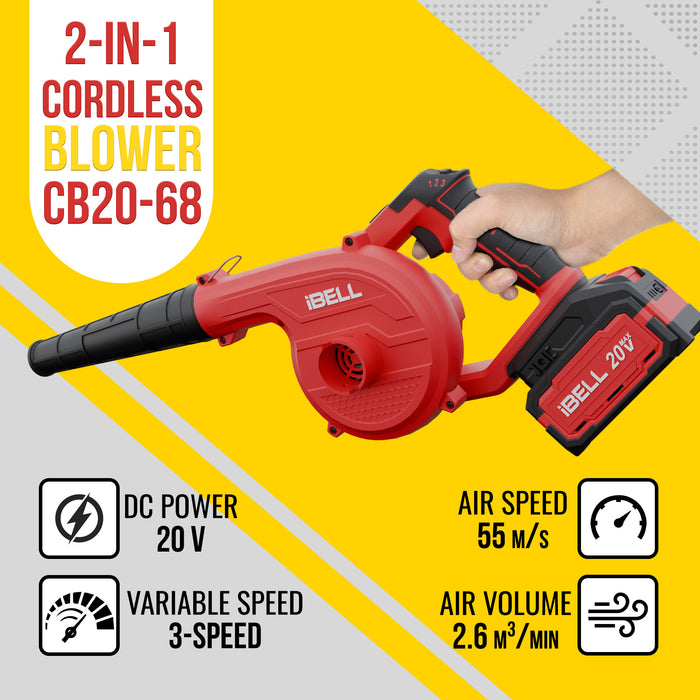 IBELL One Power Series 2-in-1 Cordless Blower CB20-68 20V 2.6M3/MIn 4Ah Battery & Charger with 6 months warranty