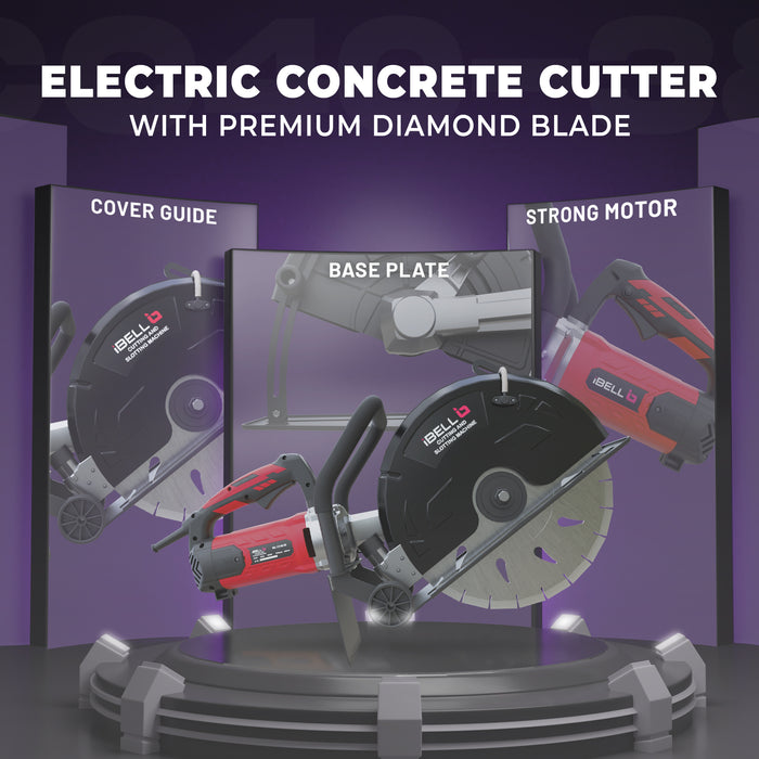IBELL CC40-38 Electric 3800W, 4700RPM Concrete Saw 16 inch, Guide Roller w/Water Line Attachment - 15A Motor, Incl Premium Diamond Blade