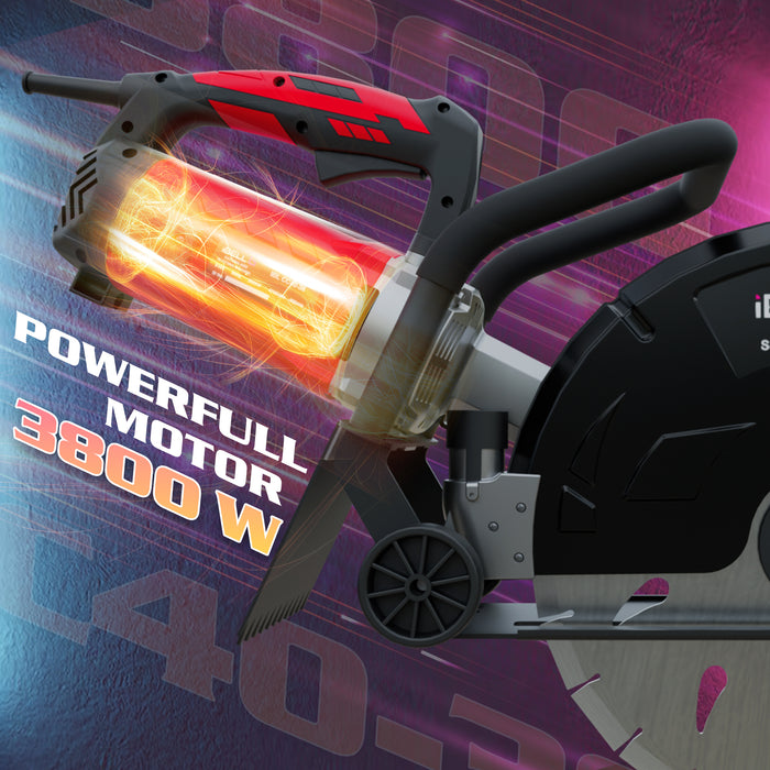 IBELL CC40-38 Electric 3800W, 4700RPM Concrete Saw 16 inch, Guide Roller w/Water Line Attachment - 15A Motor, Incl Premium Diamond Blade