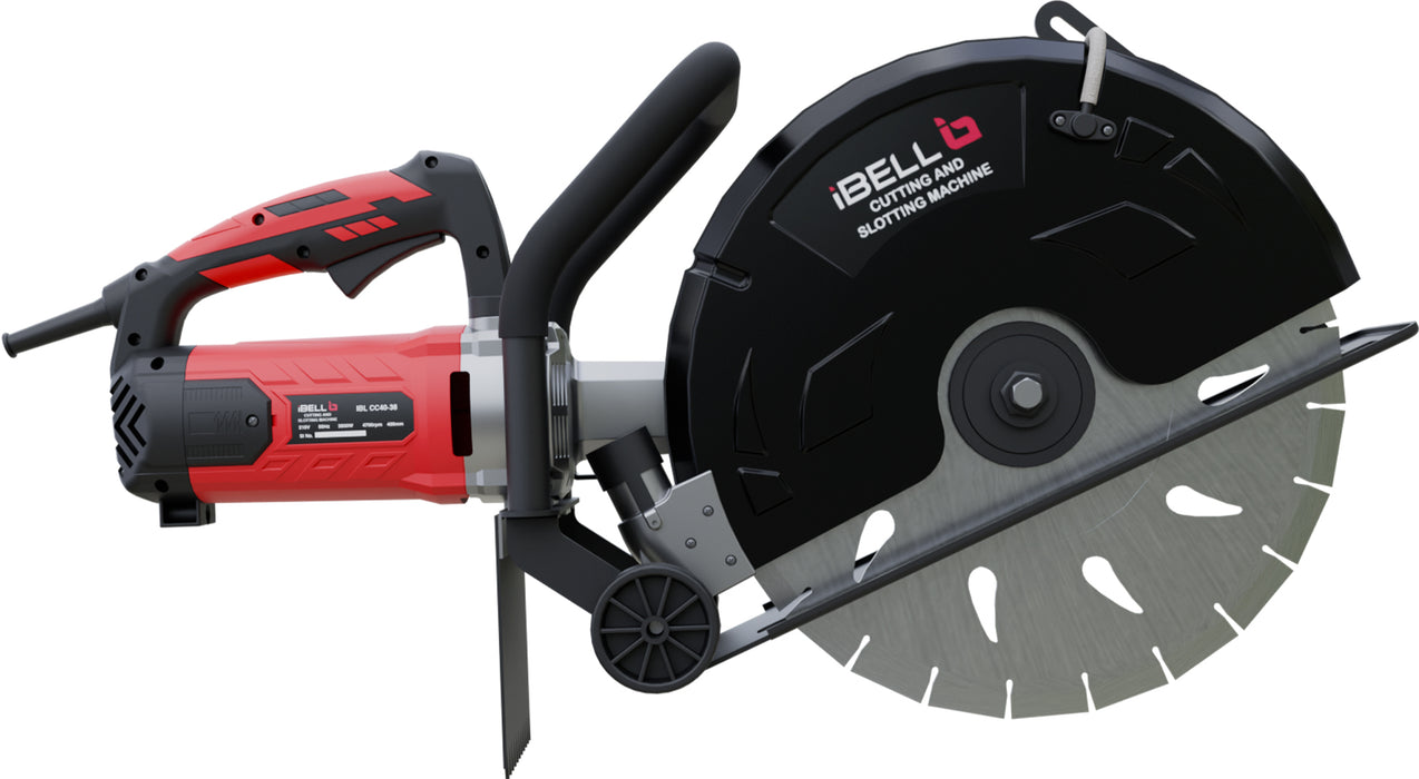 IBELL CC40-38 Electric 3800W, 4700RPM Concrete Saw 16 inch, Guide Roller w/Water Line Attachment - 15A Motor, Incl Premium Diamond Blade