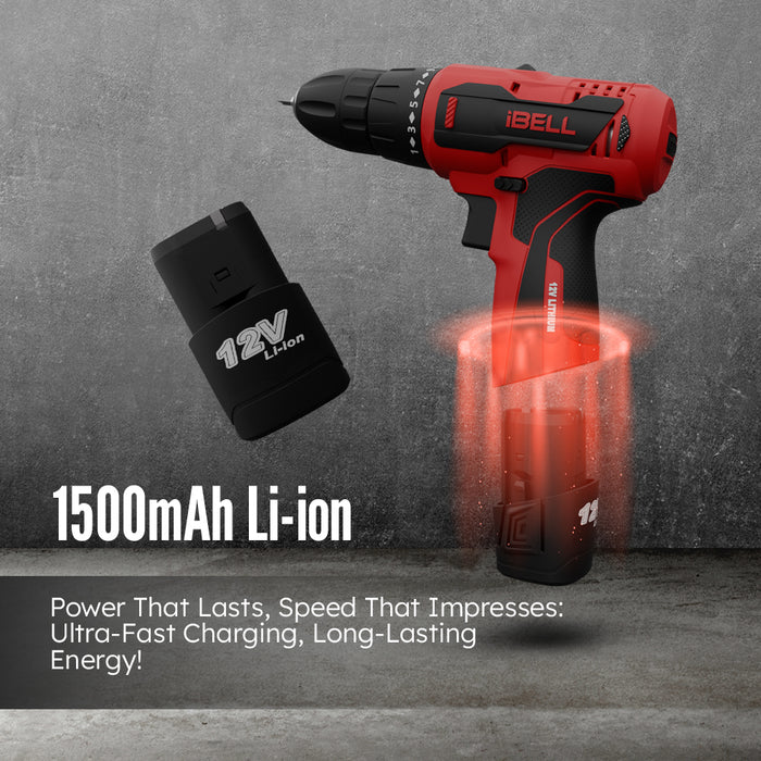 iBELL Cordless Drill Driver CD12 74 12 Volts 1 Battery BMC Box Extr ibelltools