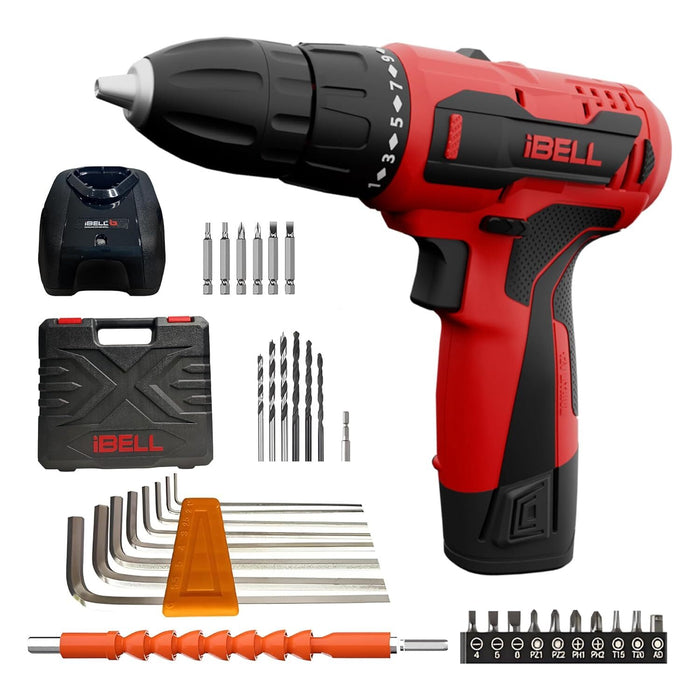 iBELL Cordless Drill Driver CD12-74, 12-Volts,1 Battery+BMC Box + Extra 32 Accessories