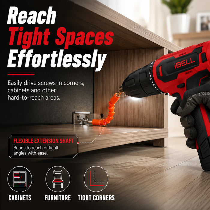 iBELL Cordless Drill Driver CD12-74, 12-Volts,1 Battery+BMC Box + Extra 32 Accessories