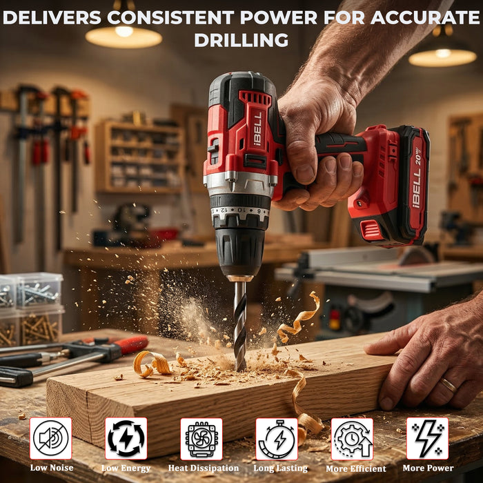 IBELL One Power Series Cordless Impact Drill CD20-30 20V 30Nm 1450RPM with Charger and 2Ah Battery  +BMC box