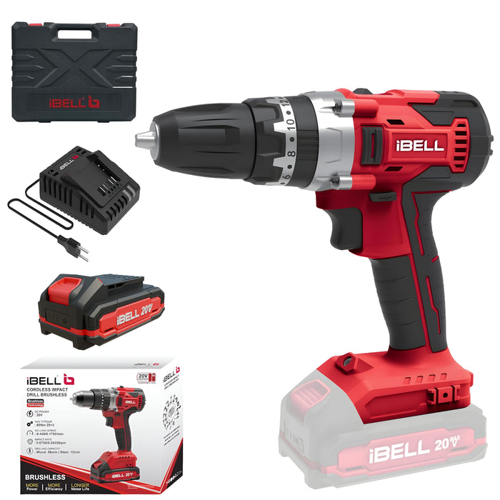 IBELL One Power Series Cordless Impact Drill CD20-30 20V 30Nm 1450RPM with Charger and 2Ah Battery  +BMC box
