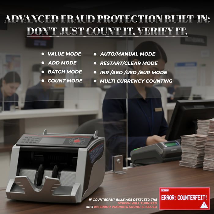 iBELL CM13-LA Money Counting Machine | High-Speed Note Counter 1000 Notes/Minute | UV, MG, IR, MT Fake Note Detection | Multi-Currency Cash Counter with LCD Display & External Screen | Batch & Add Function | 1-Year Warranty