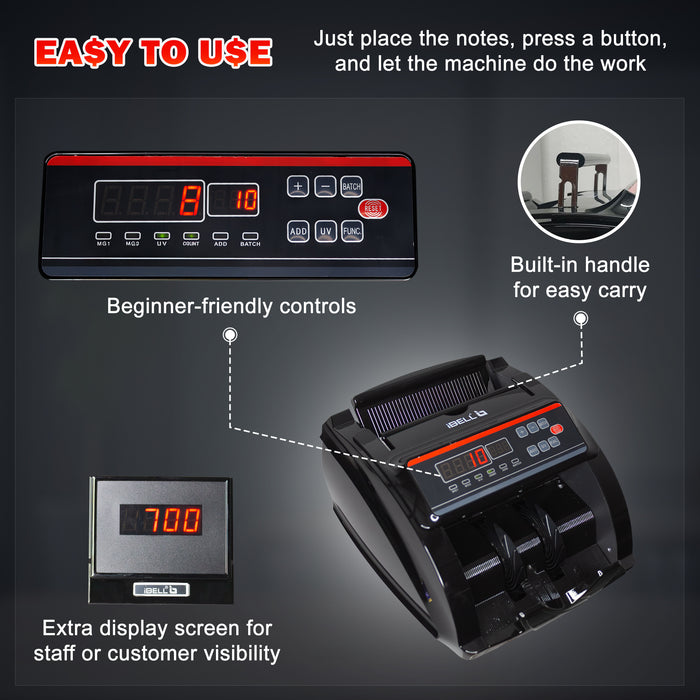 iBELL CM13-LE Money Counting Machine | High-Speed Cash Counter 1000+ Notes/Min | UV, MG, IR, MT Fake Note Detection | Multi-Currency Note Counter with Batch & Add | Automatic Start/Stop | External Display | OEM Foam Packing |/ 1-Year Warranty