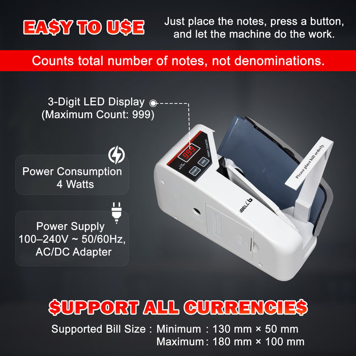 iBELL Mini Money Counting Machine IBL CM13-MI | Portable Note Counter with 3-Digit LED Display | Fast 600 Notes/Minute | Compact & Lightweight Cash Counting Device | 1-Year Warranty