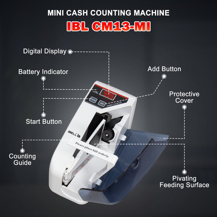 iBELL Mini Money Counting Machine IBL CM13-MI | Portable Note Counter with 3-Digit LED Display | Fast 600 Notes/Minute | Compact & Lightweight Cash Counting Device | 1-Year Warranty