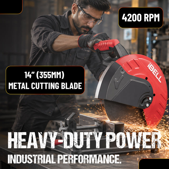 iBell CM35-43 High-Performance Cut-Off Saw/ Chop Saw Machine, 2400W, 4200 RPM, 14” Blade, Copper Armature, with Safety Lock and Side Handle, 1 year Warranty