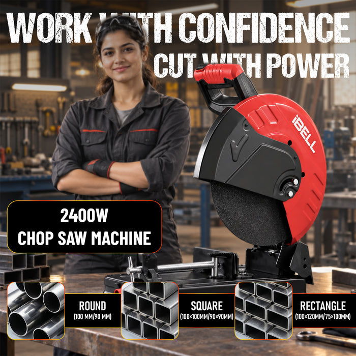 iBell CM35-43 High-Performance Cut-Off Saw/ Chop Saw Machine, 2400W, 4200 RPM, 14” Blade, Copper Armature, with Safety Lock and Side Handle, 1 year Warranty