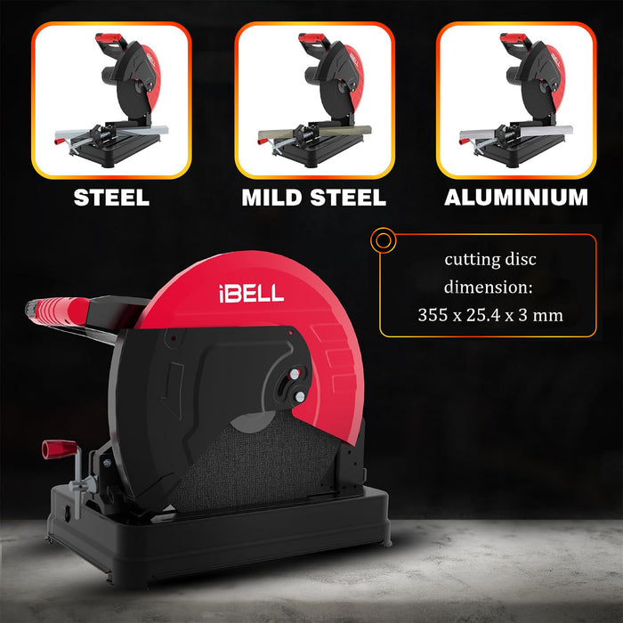 iBell CM35-43 High-Performance Cut-Off Saw/ Chop Saw Machine, 2400W, 4200 RPM, 14” Blade, Copper Armature, with Safety Lock and Side Handle, 1 year Warranty