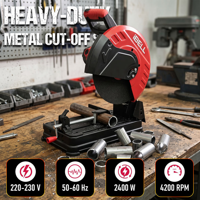 iBell CM35-43 High-Performance Cut-Off Saw/ Chop Saw Machine, 2400W, 4200 RPM, 14” Blade, Copper Armature, with Safety Lock and Side Handle, 1 year Warranty