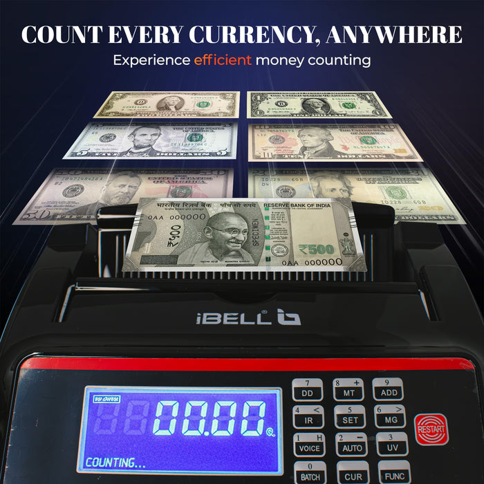 iBELL CM13-LB Money Counting Machine | High-Speed Cash Counter 1000 Notes/Min | UV, MG, IR, MT Fake Note Detection | Multi-Currency Note Counter | Batch & Add Function| 1-Year Warranty