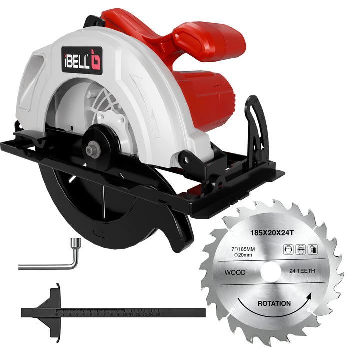 IBELL Circular Saw CS85-71, 1400W, Copper Armature, 4800 RPM, 185 mm, Cutting angle adjustment and precision cut, Corded Electric