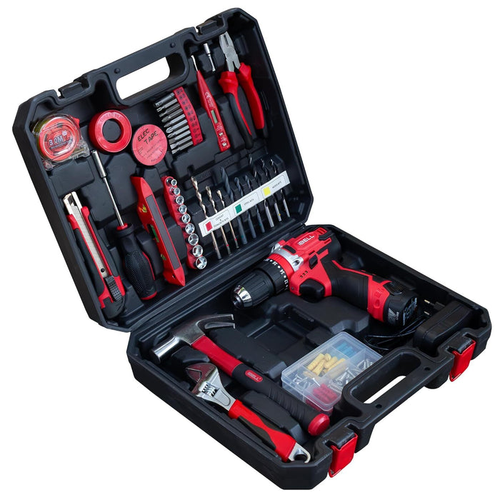 iBELL CT12-30 Cordless Impact Drill Tool Kit with 101 Home Essential Tools | 12V Li-ion Drill | 30Nm Torque | 2-Speed | 10mm Chuck | Compact Lightweight DIY Drill | 6 Months Warranty