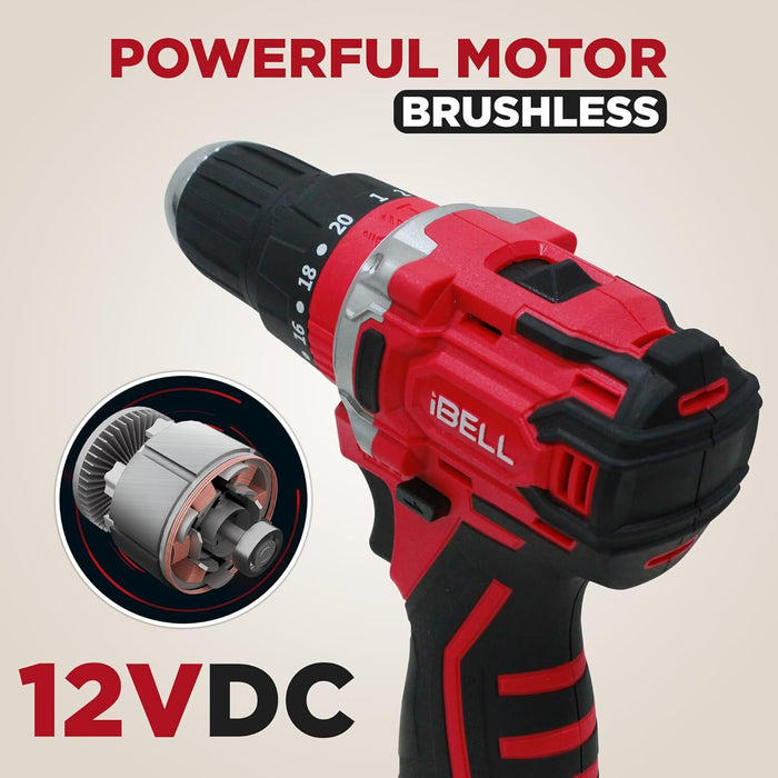 iBELL CT12-30 Cordless Impact Drill Tool Kit with 101 Home Essential Tools | 12V Li-ion Drill | 30Nm Torque | 2-Speed | 10mm Chuck | Compact Lightweight DIY Drill | 6 Months Warranty