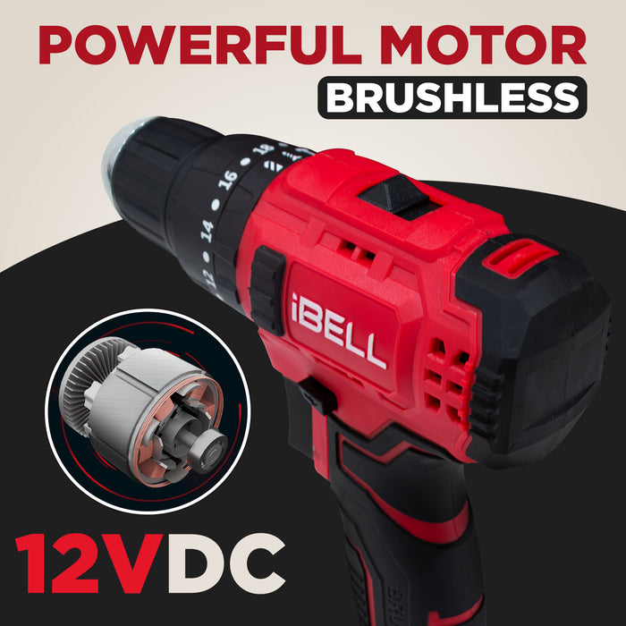 iBELL CT20-38 Cordless Impact Drill Tool Kit with 101 Home Tools | 20V Li-ion Drill | 38Nm Torque | 0–27,000 IPM | 2-Speed | 10mm Chuck | Compact & Lightweight | 6-Month Warranty