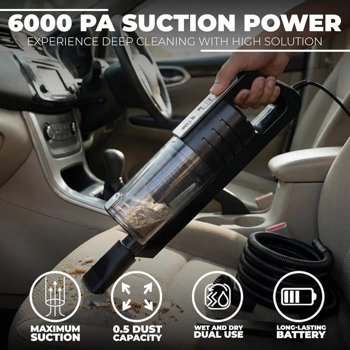 IBELL Car Vacuum High Power Cleaner Cv12-99 100W, Copper Armature, Dc 12V, 8A, 6000Pa With Nozzles, Disk, 0.5 liter