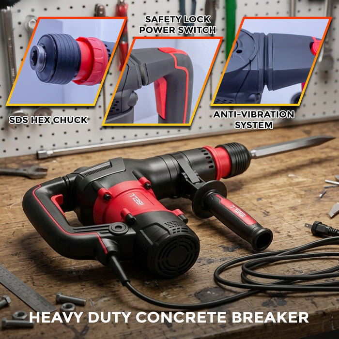 IBELL IBL DH20-35 1350W SDS Hex Demolition Hammer | 20J High Impact Concrete Breaker | 4500 BPM Heavy-Duty Electric Jack Hammer | 5.3 kg Lightweight Design with Anti-Vibration System | For Concrete, Masonry & Construction Work- 6 Months Warranty