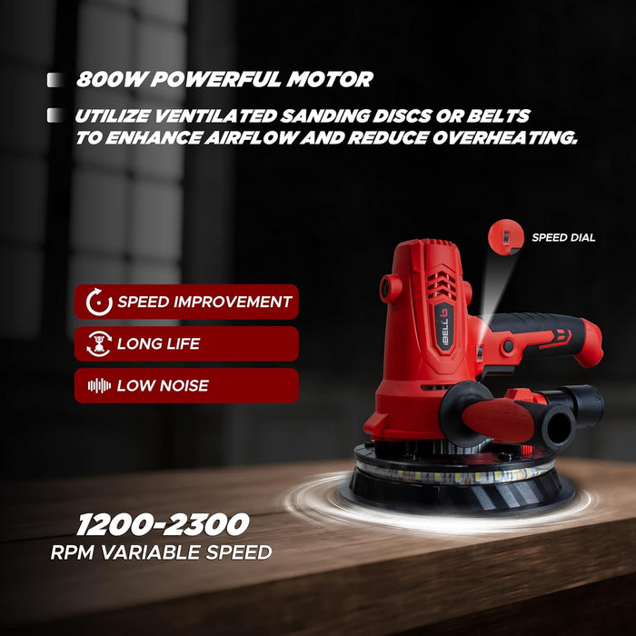 iBELL Dry Wall Sander DS80-70, 180MM, 800W, 1200-2300rpm with Vacuum and LED Light