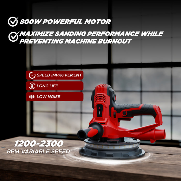 iBELL Dry Wall Sander DS80-90, 180MM, 800W, 1200-2300rpm with Vacuum and LED Light - 6 Months Warranty