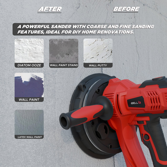 iBELL Dry Wall Sander DS80-90, 180MM, 800W, 1200-2300rpm with Vacuum and LED Light - 6 Months Warranty