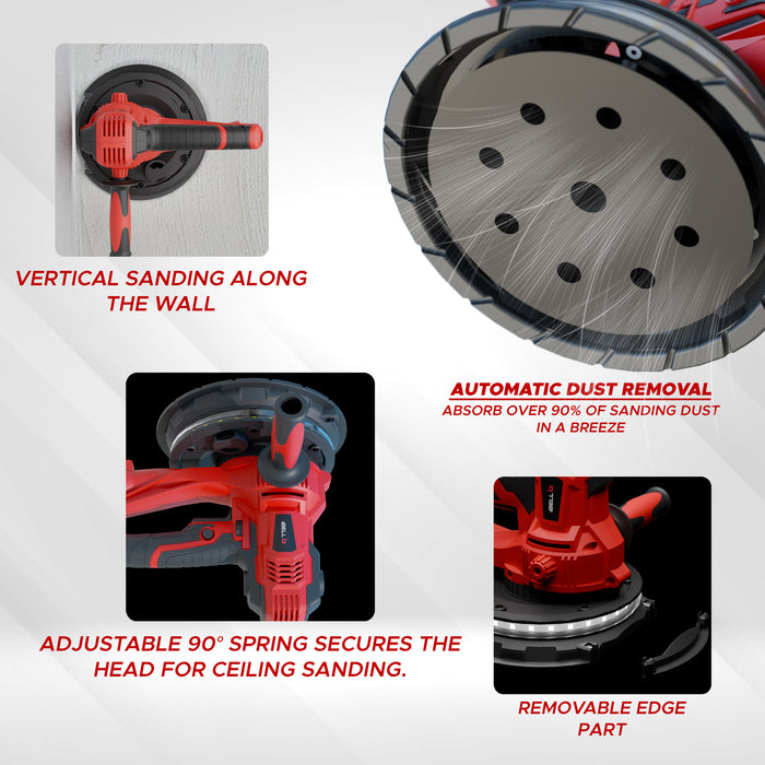 iBELL Dry Wall Sander DS80-90, 180MM, 800W, 1200-2300rpm with Vacuum and LED Light - 6 Months Warranty