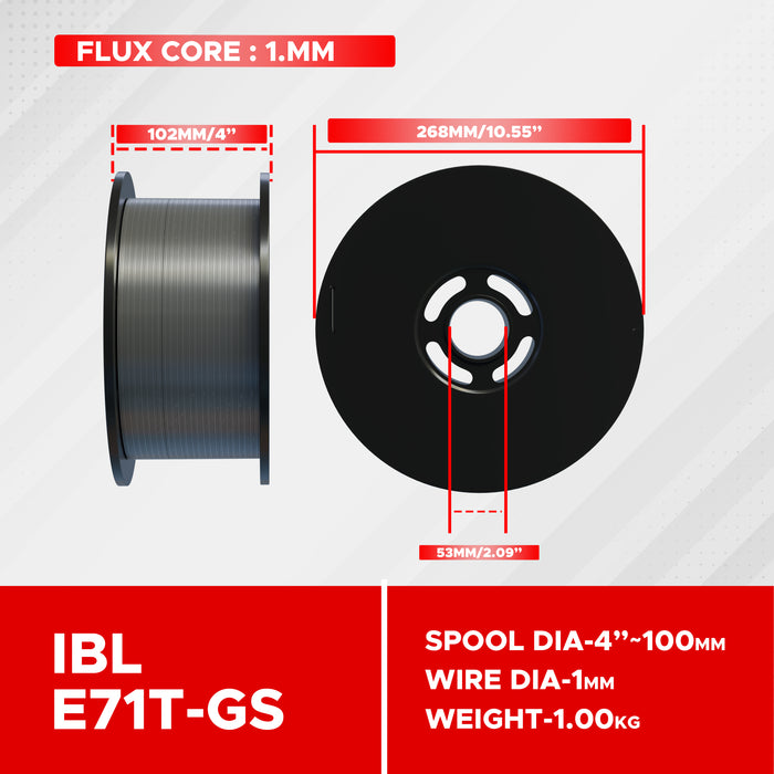 iBELL 4.9 KG, 76.2 cm (1 mm) Mild Steel MAG Flux Core Welding Wire E71T-GS on 4.9 KG Spool, Professional Gasless Wire with Low Spatter for All-Position Welding, Compatible with iBELL M250 Pro / M220-81 Machines