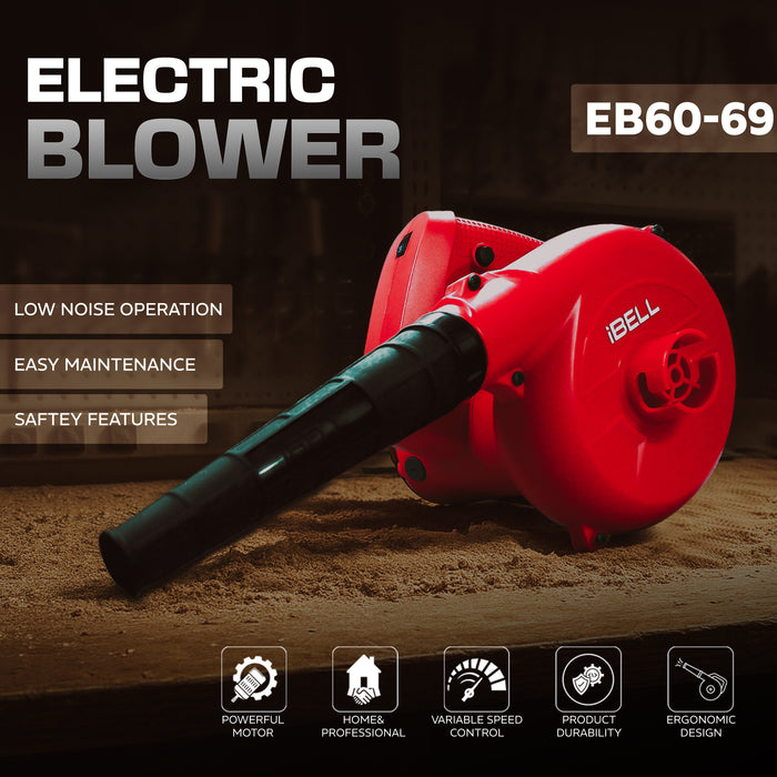 iBELL Air Blower EB 60-69  600W, RPM 14000, Blow Rate 3.3M/Min, with Vacuum dust Collecting Bag, Professional Quality,Variable Speed Control