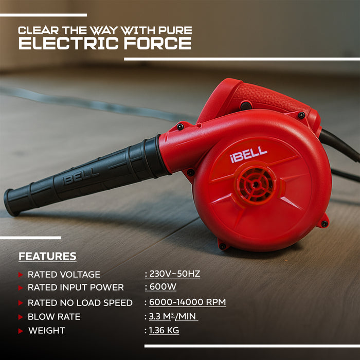 iBELL Air Blower EB 60-69  600W, RPM 14000, Blow Rate 3.3M/Min, with Vacuum dust Collecting Bag, Professional Quality,Variable Speed Control