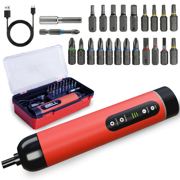IBELL IBL ES36-15 4V Cordless Screwdriver Set with 27 Accessories | 10Nm Max Torque | 3 Torque Settings | 300 RPM Speed | 6.35mm Chuck | Built-in LED Light for Home & DIY Use