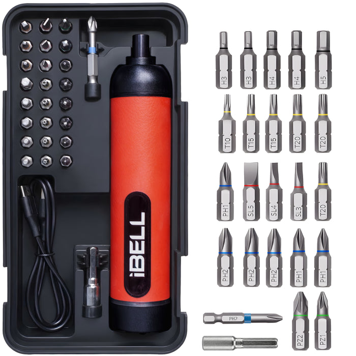 IBELL IBL ES36-15 4V Cordless Screwdriver Set with 27 Accessories | 10Nm Max Torque | 3 Torque Settings | 300 RPM Speed | 6.35mm Chuck | Built-in LED Light for Home & DIY Use