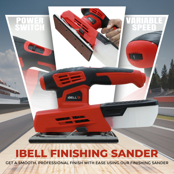 iBELL FS  87-20 Finishing Sander 220W, 90X187mm, 6000-12000RPM, 230V, 50Hz with Sand Paper & Dust Box - 6 Months Warranty