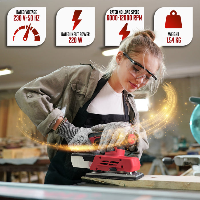 iBELL FS  87-20 Finishing Sander 220W, 90X187mm, 6000-12000RPM, 230V, 50Hz with Sand Paper & Dust Box - 6 Months Warranty