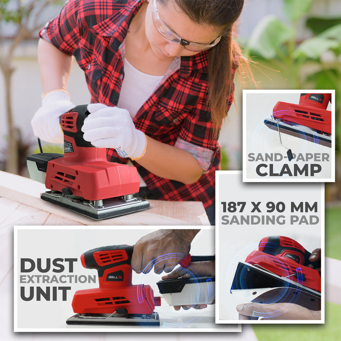 iBELL FS  87-20 Finishing Sander 220W, 90X187mm, 6000-12000RPM, 230V, 50Hz with Sand Paper & Dust Box - 6 Months Warranty