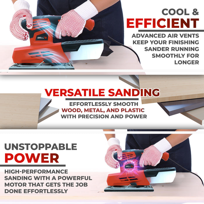 iBELL FS  87-20 Finishing Sander 220W, 90X187mm, 6000-12000RPM, 230V, 50Hz with Sand Paper & Dust Box - 6 Months Warranty