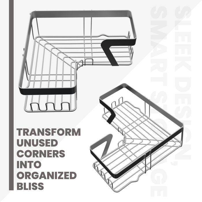 IBL FX 04 iBELL Stainless Steel Self-Adhesive Corner Shelf for Bathroom and Kitchen, Wall Mount, Chrome Finish, Pack of 2, Available in 2 Sizes