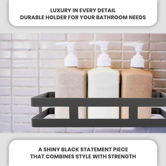 IBL FX 01 iBELL Heavy Duty Self-Adhesive Multipurpose Bathroom & Kitchen Shelf Rack, Wall-Mounted Organizer (Black)