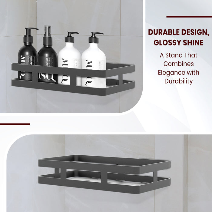 IBL FX 01 iBELL Heavy Duty Self-Adhesive Multipurpose Bathroom & Kitchen Shelf Rack, Wall-Mounted Organizer (Black)