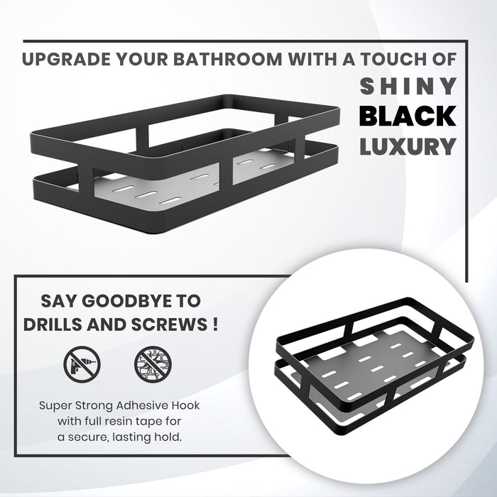 IBL FX 01 iBELL Heavy Duty Self-Adhesive Multipurpose Bathroom & Kitchen Shelf Rack, Wall-Mounted Organizer (Black)