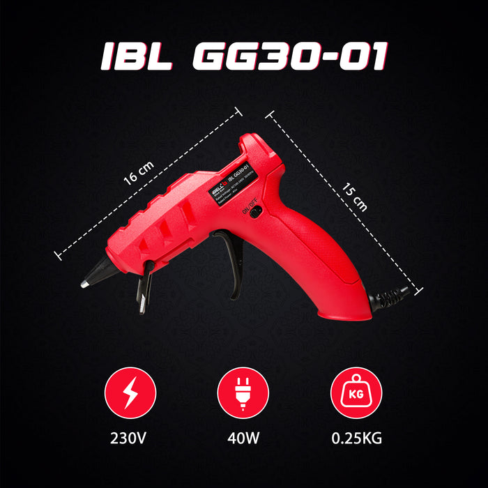 iBELL GG30-01, 40W, 7MM High Temp Heavy Duty Hot Melt Glue Gun Kit with Glue Sticks for Arts & Crafts, DIY, Repairs & More - 1 Year Warranty