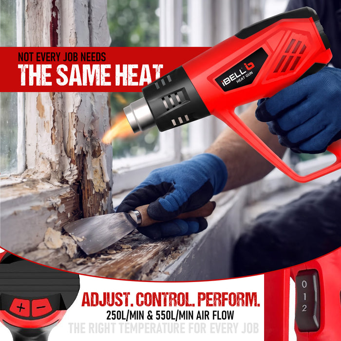 IBELL HG20-98 Heat Gun with 4 Nozzles, 2000W, 12 Temperatures 50 °C to 600 °C, Dual Air Flow 250 | 550 L/min- 6 months Warranty